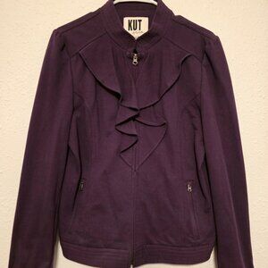 😍 New So Cute KUT from the Kloth Purple Moto Ruffle Full Zip Jacket Size XL